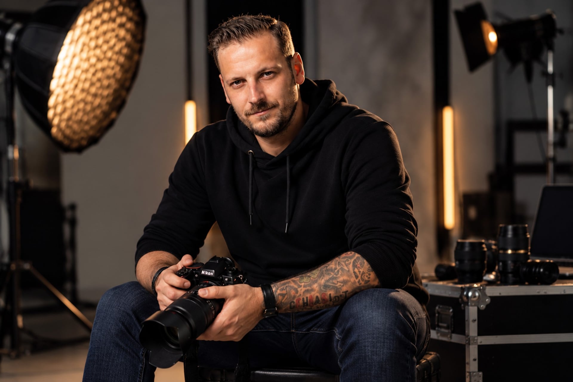 Florian Rißmann, Fotograf von Easy Kids Pix, mit seiner Kamera